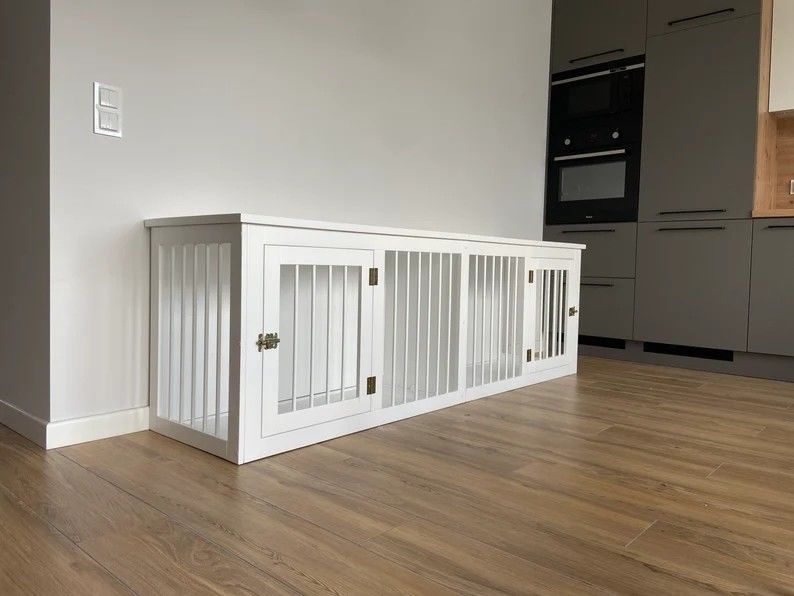 CE Ahşap Evcil Hayvan Mobilyası Çift Kapılı Ahşap Köpek Sandığı El Yapımı W140*D50*H50cm