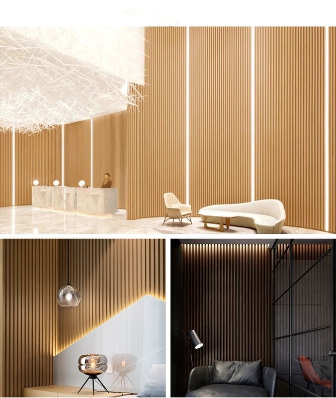 İç dekoratif duvar panelleri PVC kaplı tavan paneli Bambu Fiber Art Louver Arkaplan panelleri WPC Fluted Slat Panel