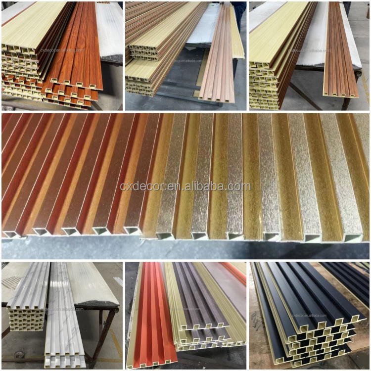 İç mekan Plastik Ahşap Kompozit Kaplama Tahta Wainscoting Vinil Ahşap Dekoratif 3D Fluted Cladding Pvc Wpc Duvar Paneli 168.5*20mm