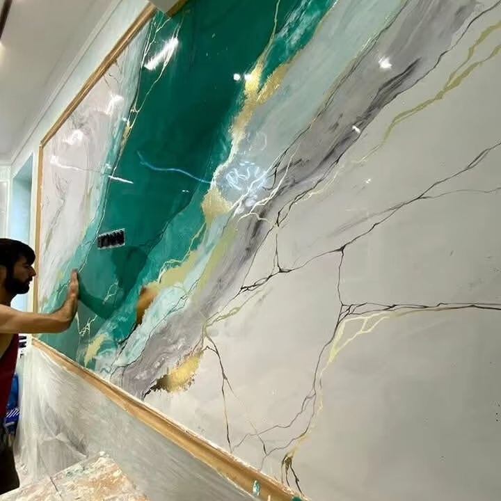 Romantik Dekoratif PVC Mermer Taş Pembe Çiçek UV Mermer Duvar Paneli Yatak Odası Dekorasyonu İçin