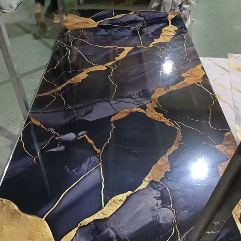 İç duvar dekorasyonu için 1220*2440mm Özel Renkli UV Tahta PVC Mermer Yaprak Duvar Paneli